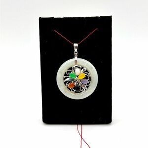 Elegant Sterling Silver Multicolor Jade Pendant